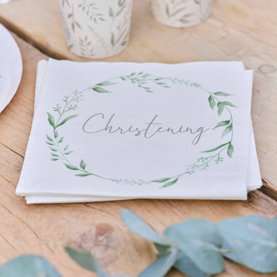Ginger Ray White And Green Christening Paper Napkins