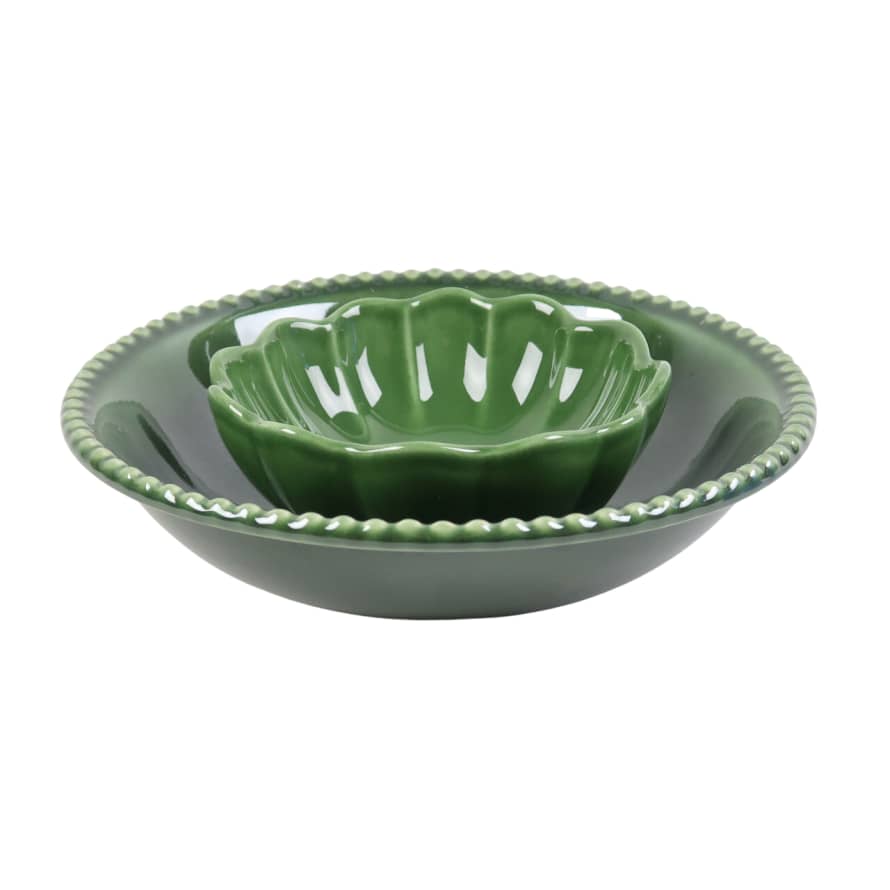 M M Living Set of 2 Green Bowls - Scallop and Bobble