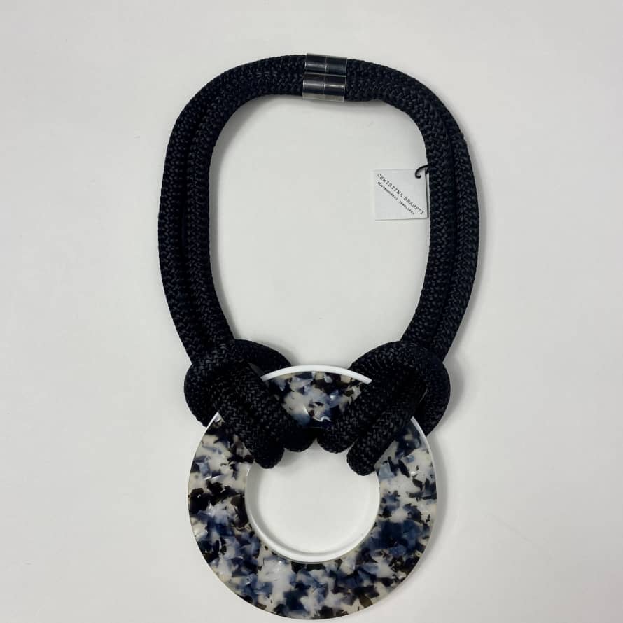 Christina Brampti Short Blue and Black Cord Necklace with Plexiglass