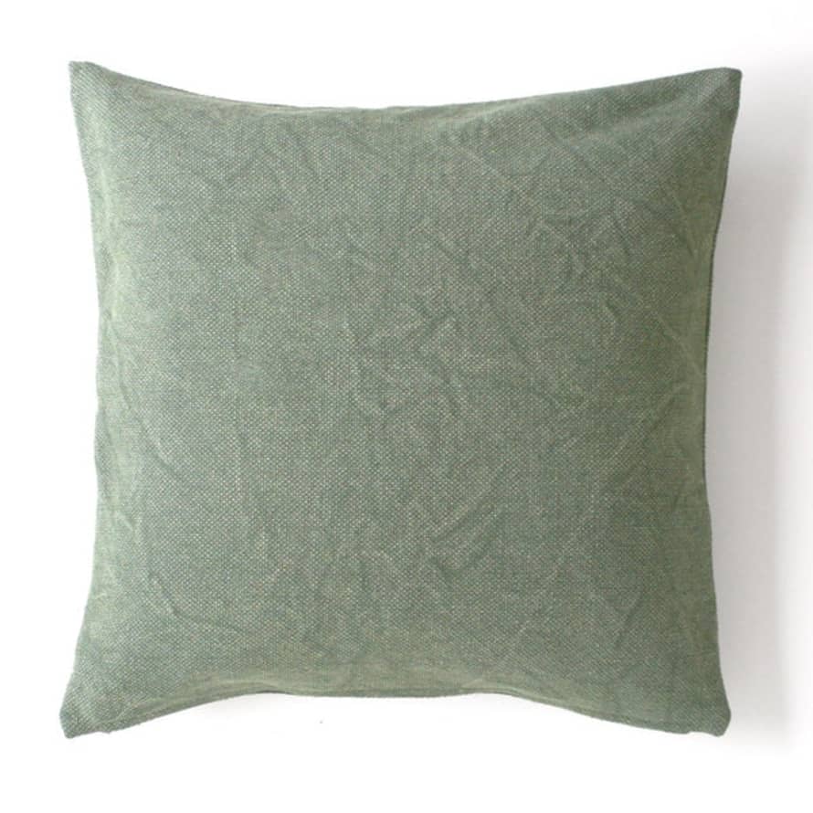 Stone Washed Cotton Stonewashed Cotton Cushion Cover - Green