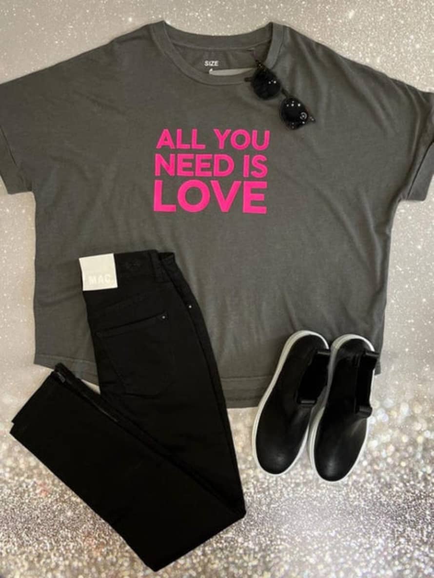 Say It With Songs Grey with Neon Pink All You Need is Love Printed T Shirt