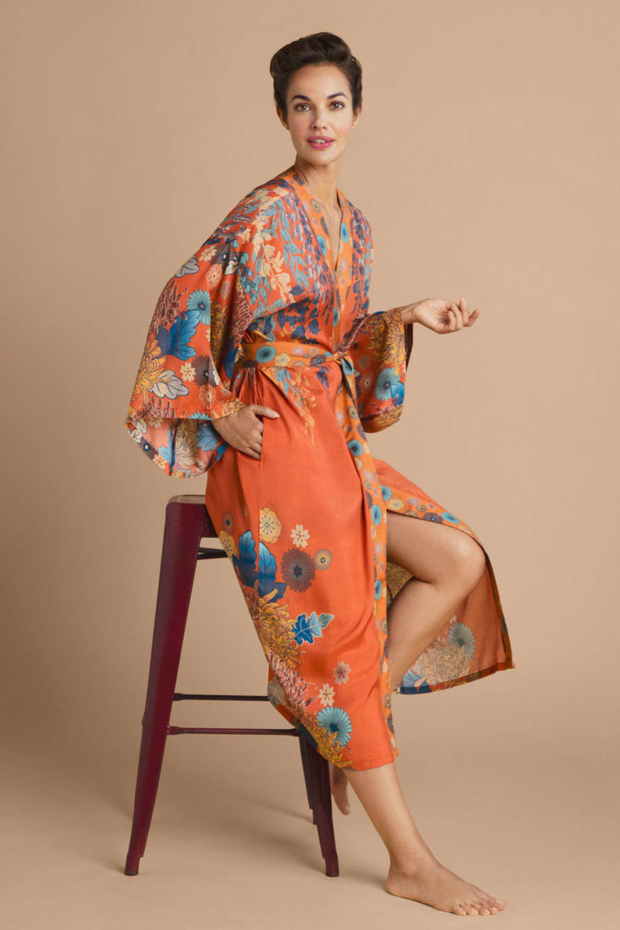 Powder UK Trailing Wisteria Kimono Gown In Terracotta
