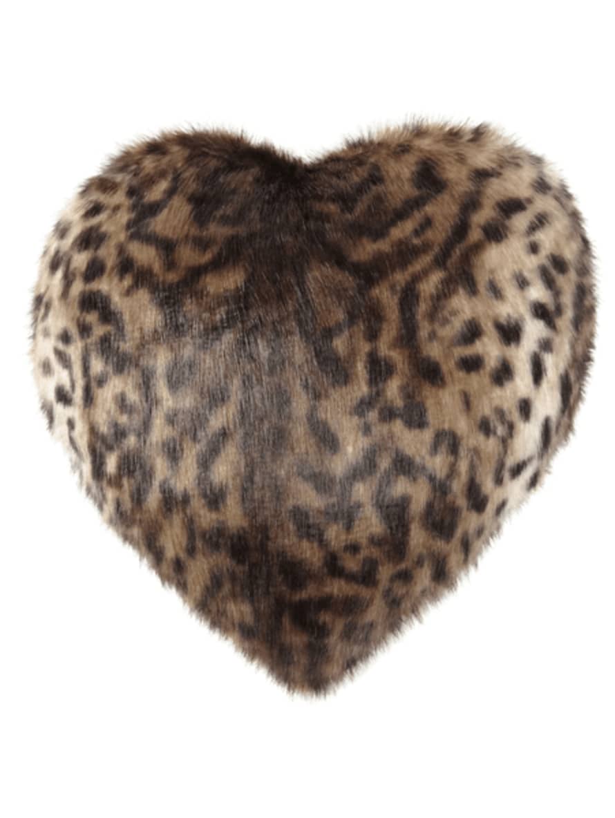 Helen Moore Leopard Printed Faux Fur Heart Shaped Blossom Cloud Cushion