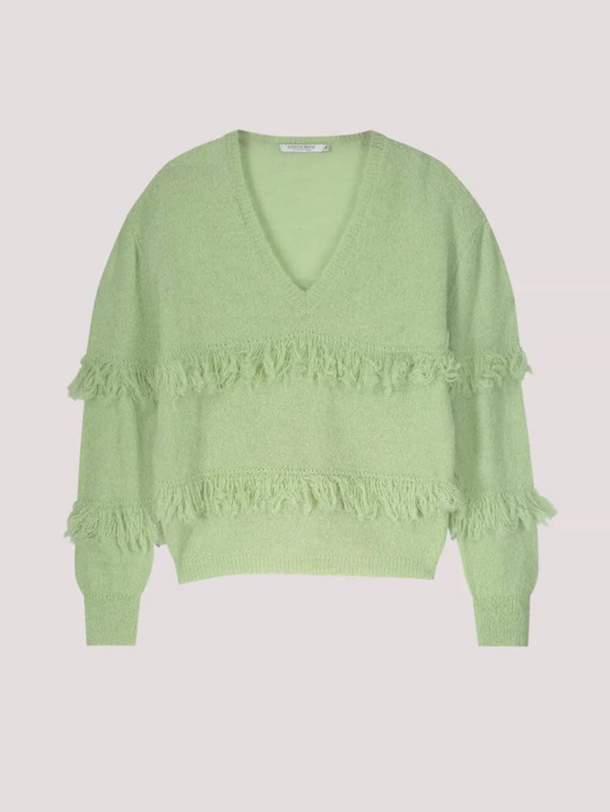 Summum Sage Soft V Neck Fringe Sweater