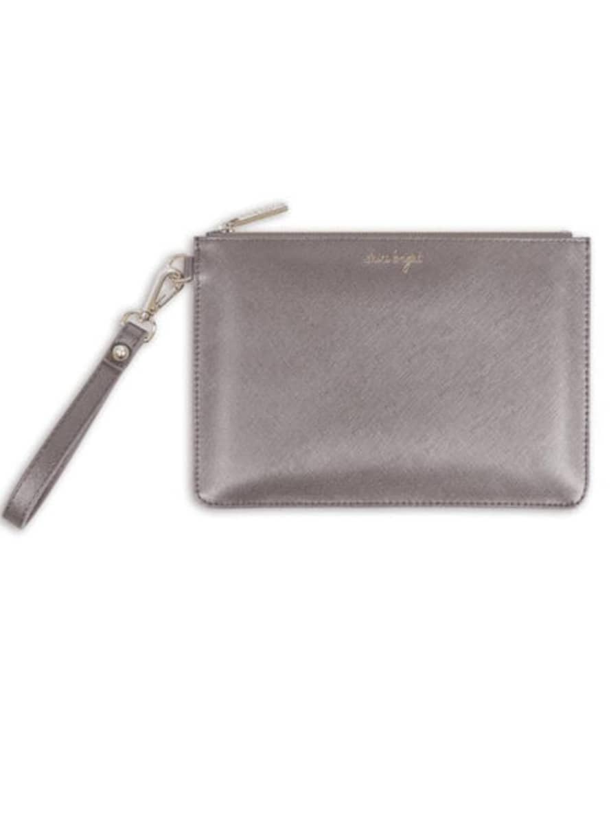 Katie Loxton Shine Bright Metallic Pewter Secret Message Perfect Klb365 Pouch with Handle 