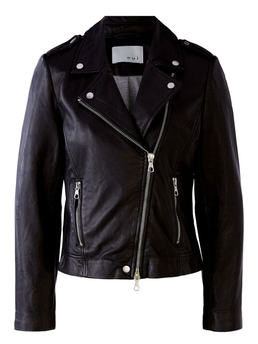 Oui Black Leather Jacket