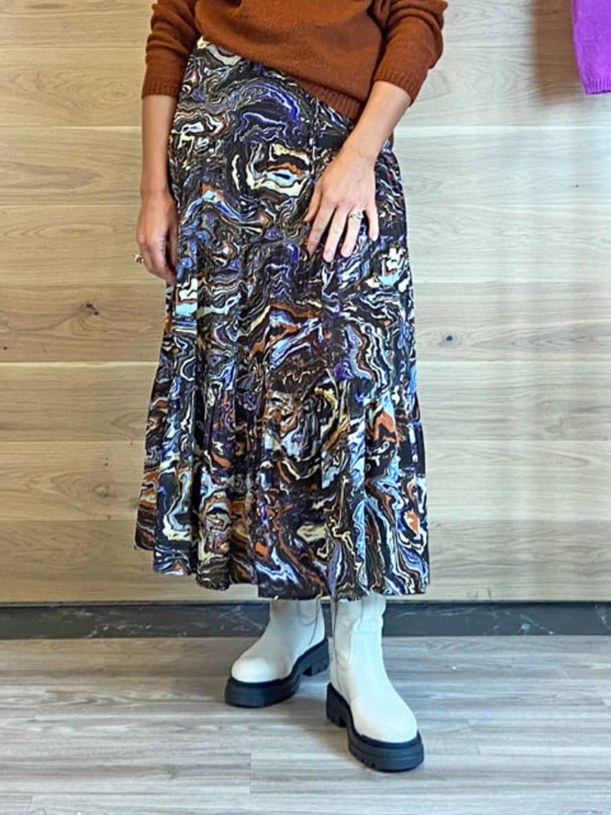 Charlotte Sparre Marble Brown and Blue Tiered Skirt