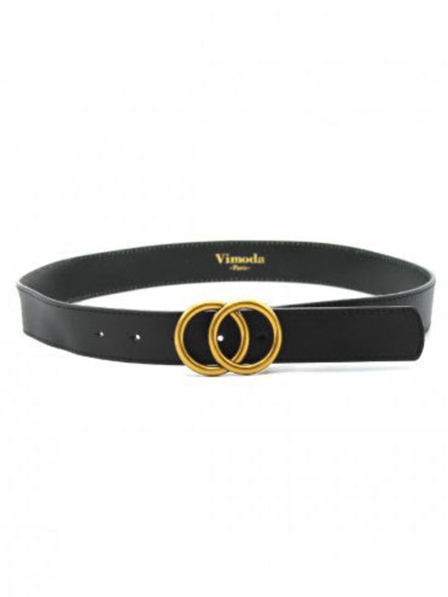 Vimoda Black Double Ring Gold Buckle Leather Belt