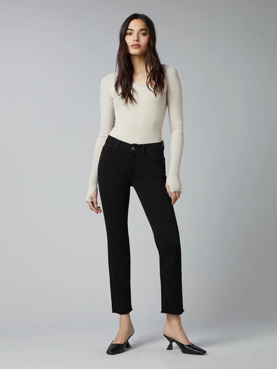 DL1961 Black Peached Raw Mara Straight Ankle Jeans 