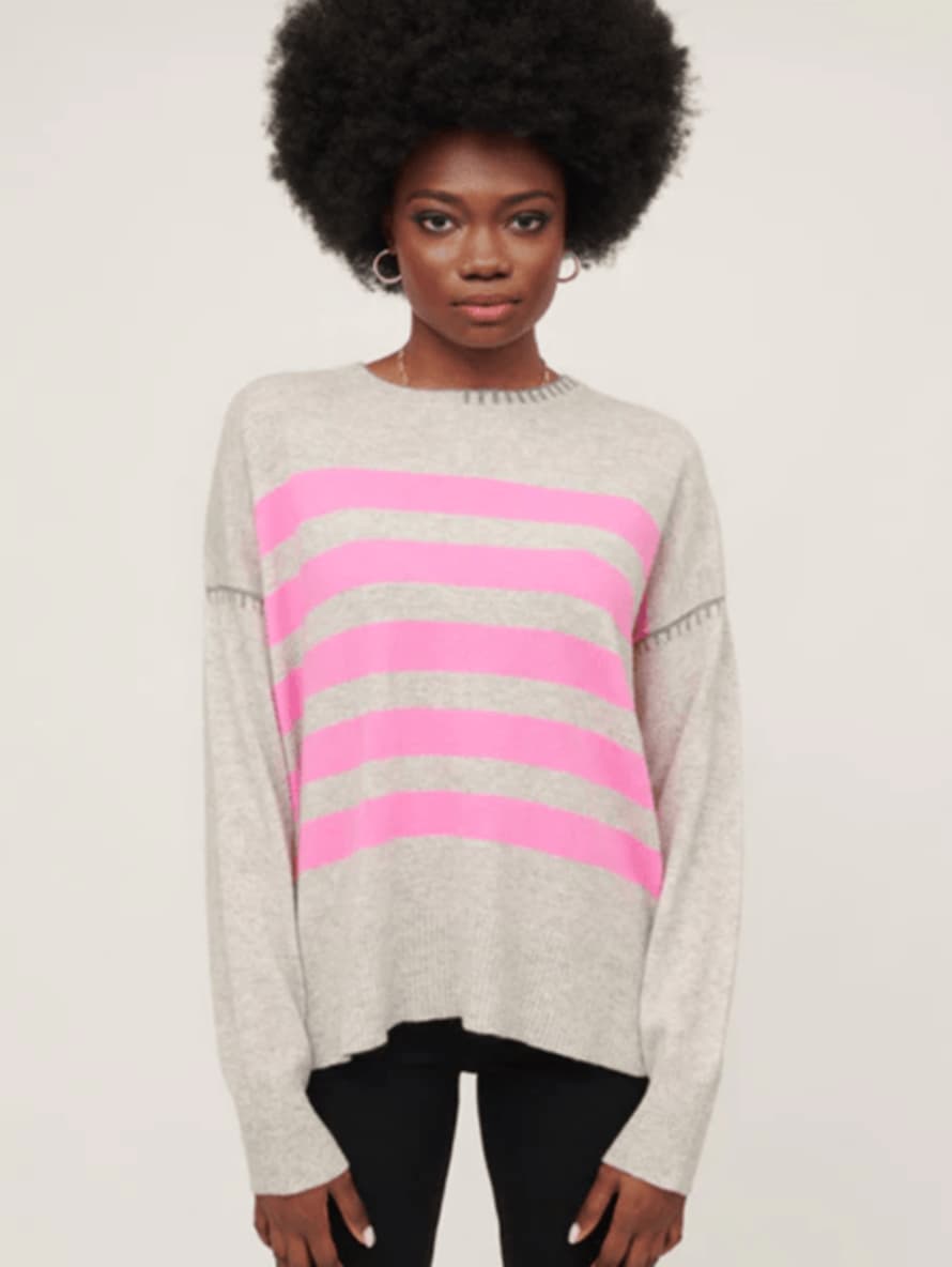 & Isla  Grey and Pink  Cashmere Whip Crew Jumper