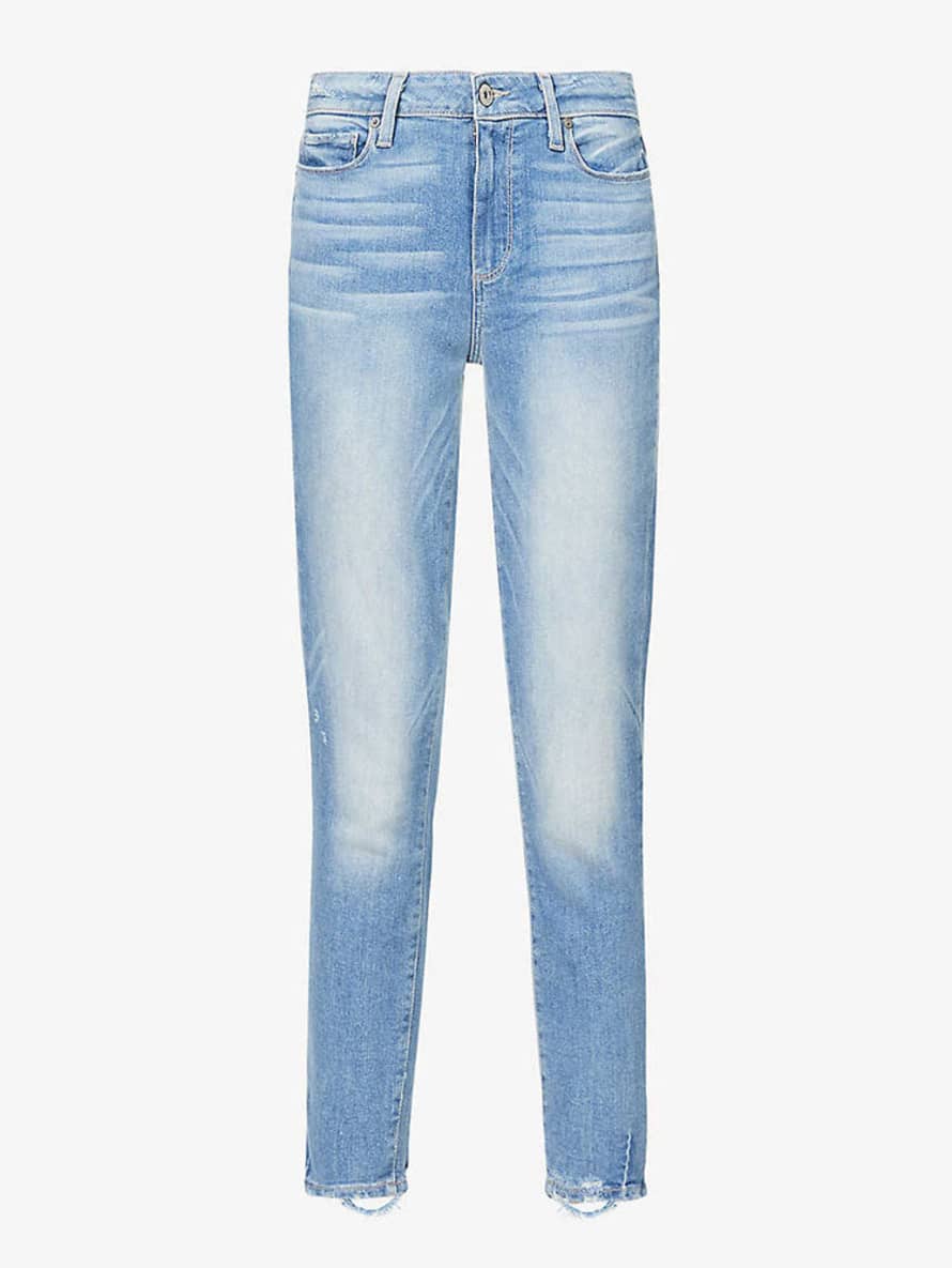 Paige  Blue Hoxton Crop Jeans with Frayed Hem 