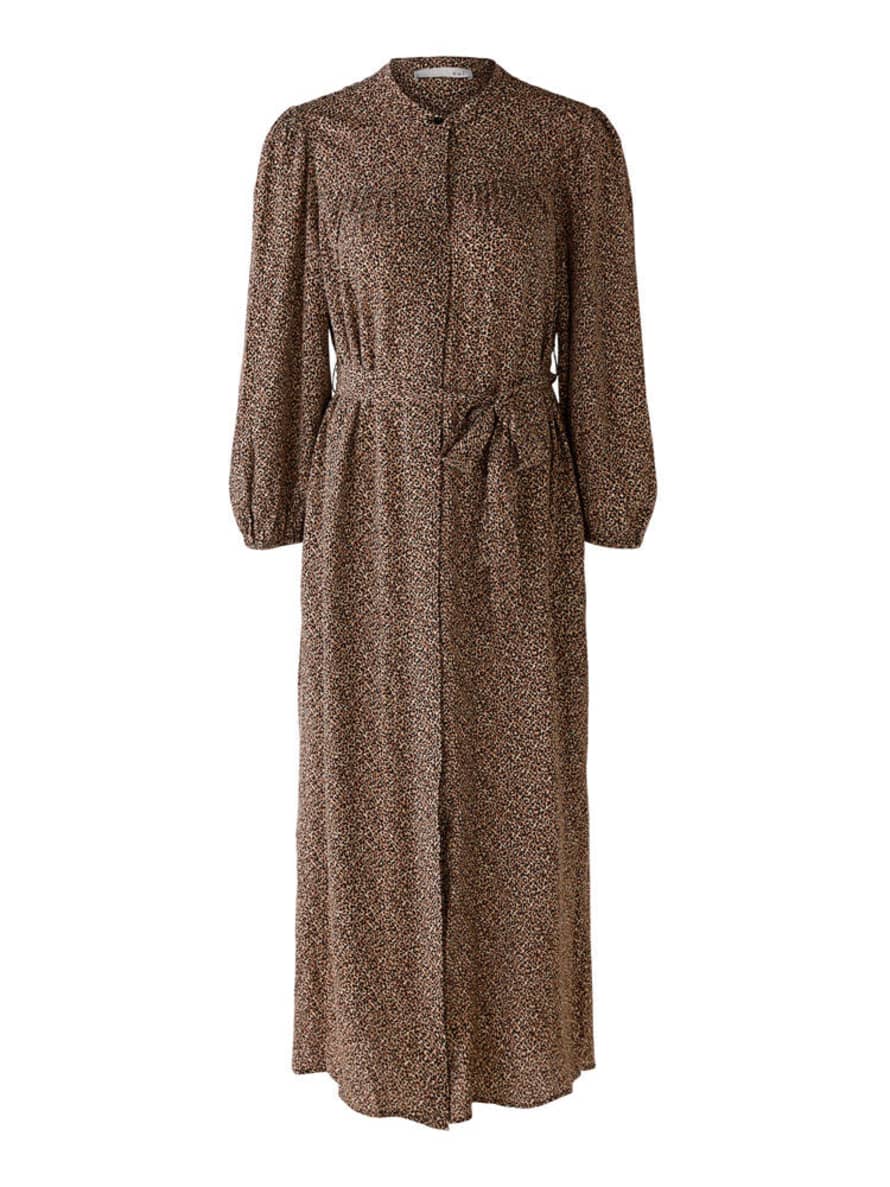 Oui Dark Camel Grey Printed Dress 