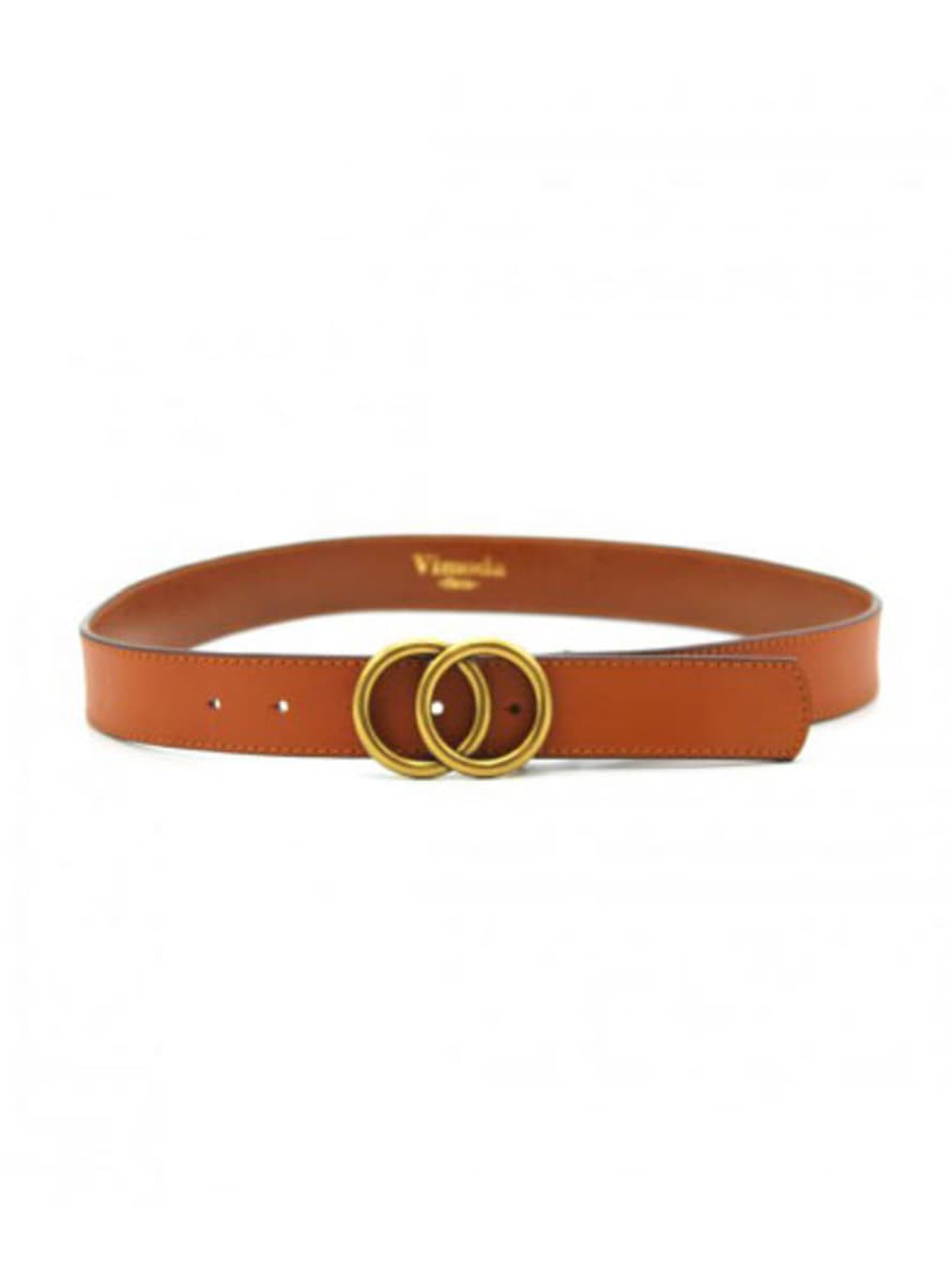 Vimoda Tan Gold Leather Double Ring Buckle Belt