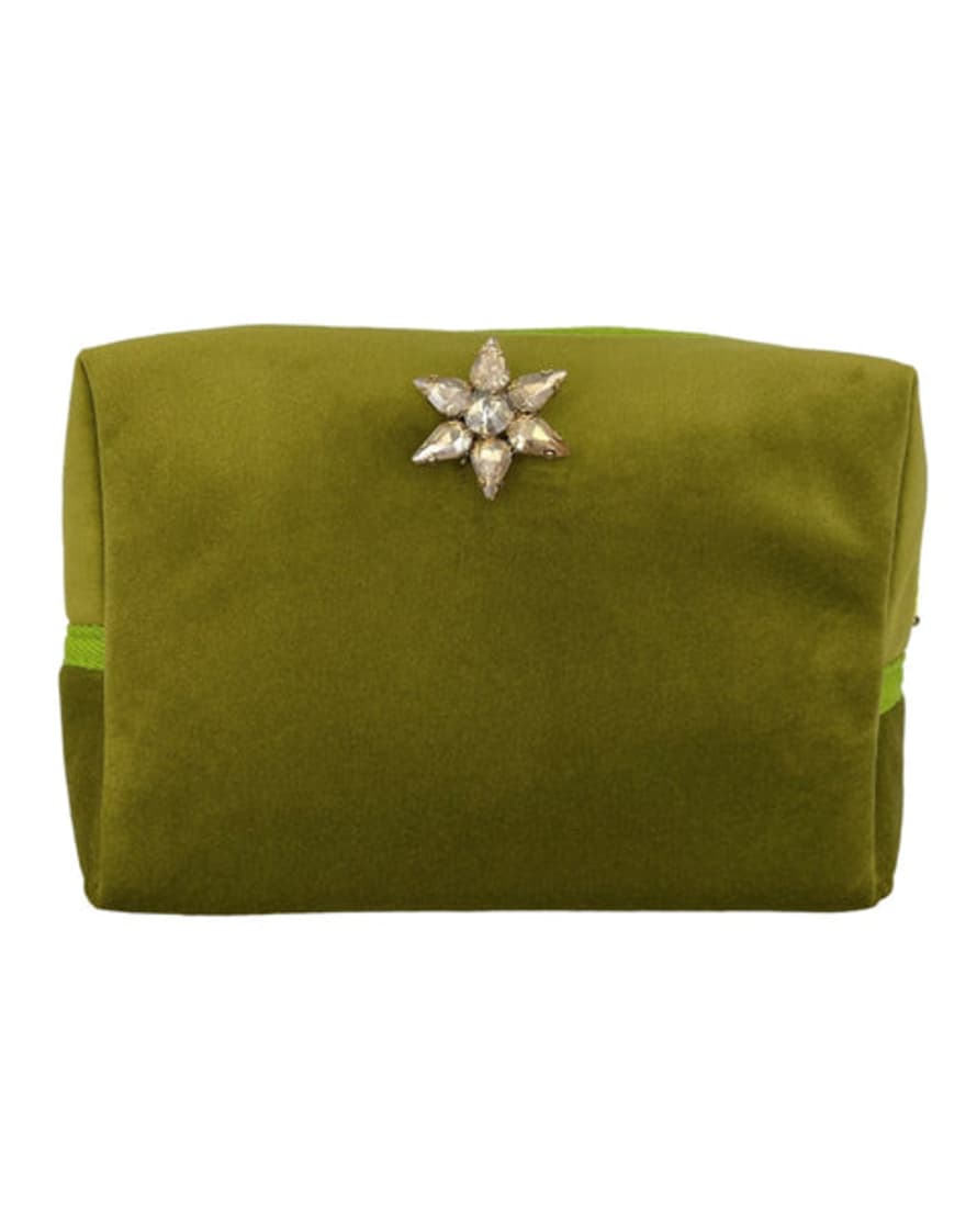 Sixtons Chartreuse Contrast Trim Velvet Wash Bag