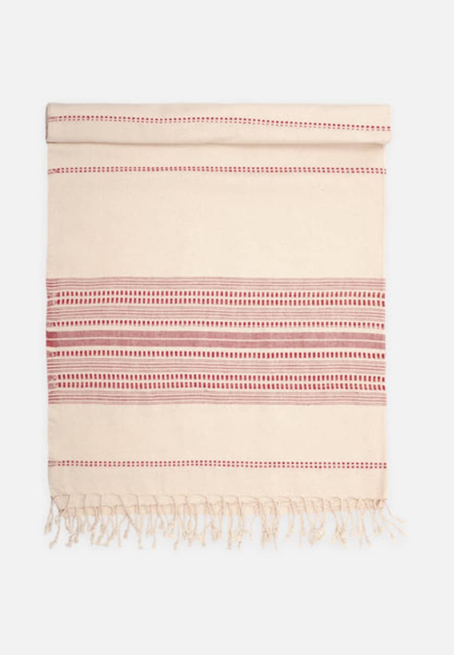 EL PUENTE Cotton Towel with Fringes Beige Red