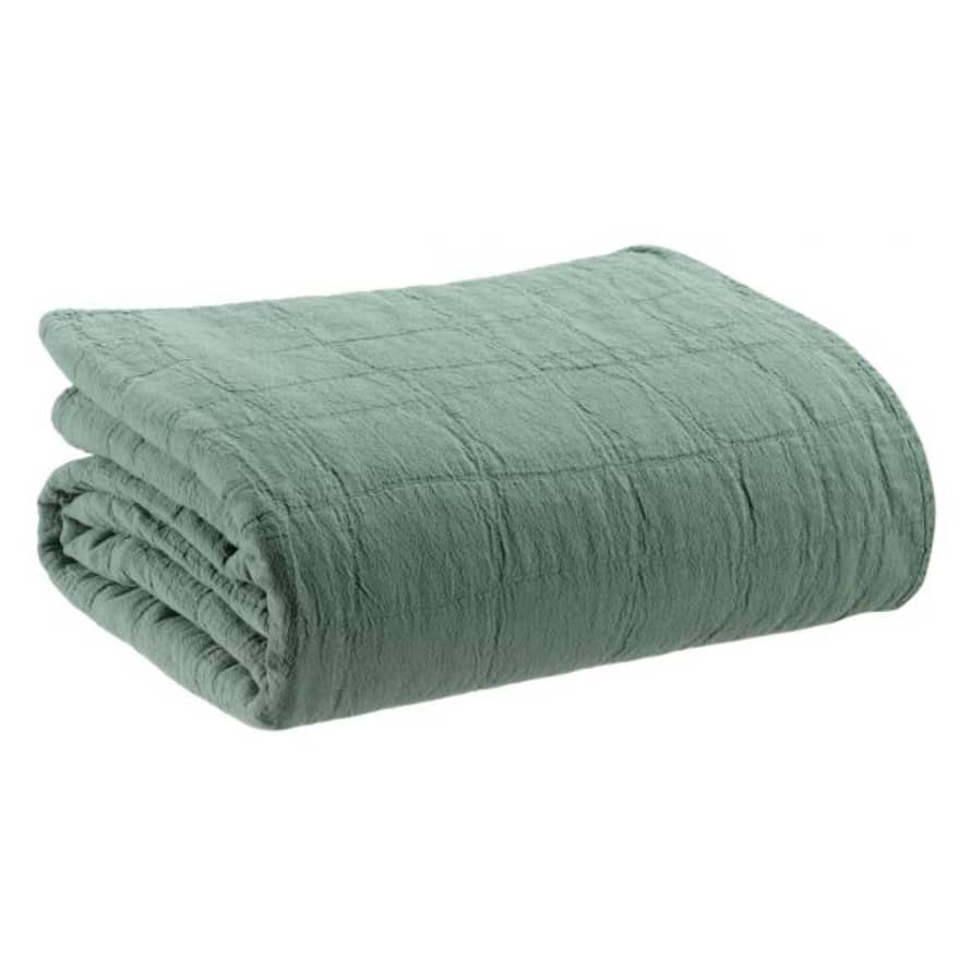 Vivaraise Titou 180x260cm Stonewashed Recycled Cotton Bed Cover Vert de Gris