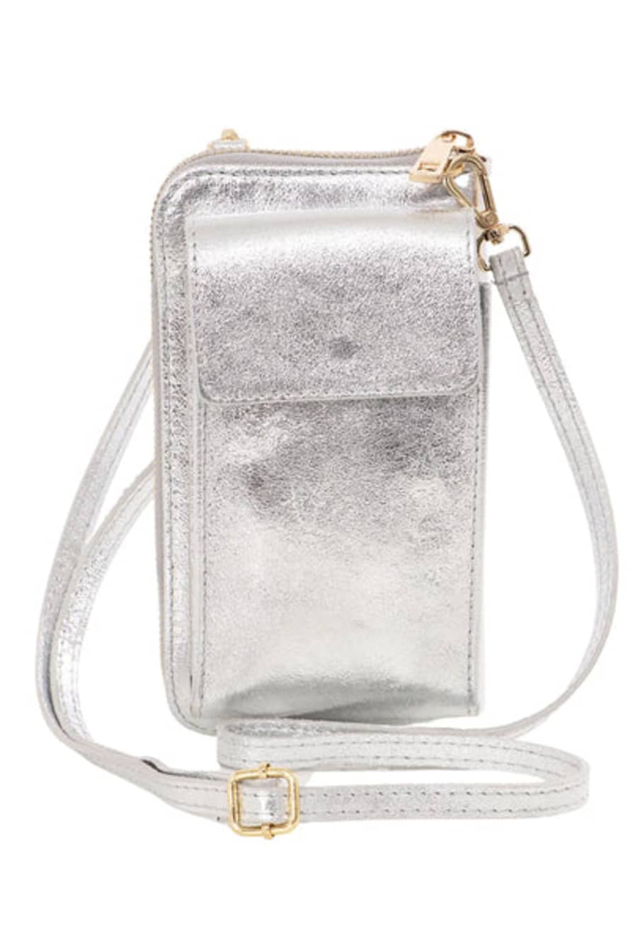 ATTIC WOMENSWEAR Leather Mobile Phone Wallet / Combo Bag - Silver
