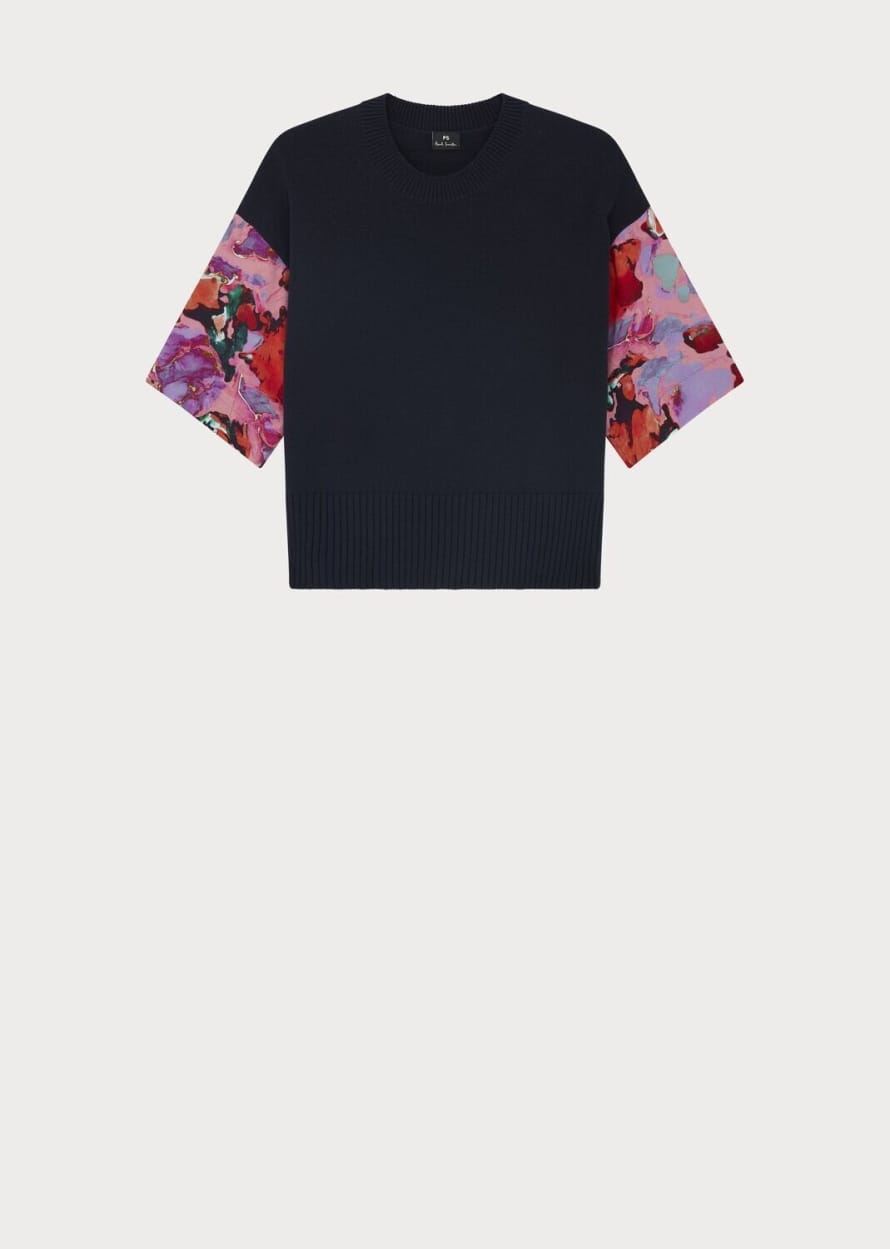 Paul Smith Marble Floral Printed Crew Neck Short Sleeves Sweater
