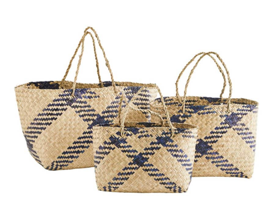 Madam Stoltz Large Brown Colourful Striped Seagrass Baskets with Handles