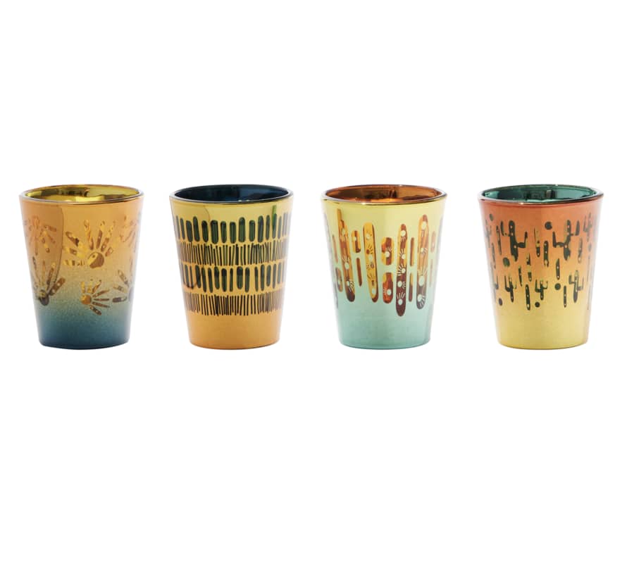 Set of Four Electroplated Fiesta Shot Glasses