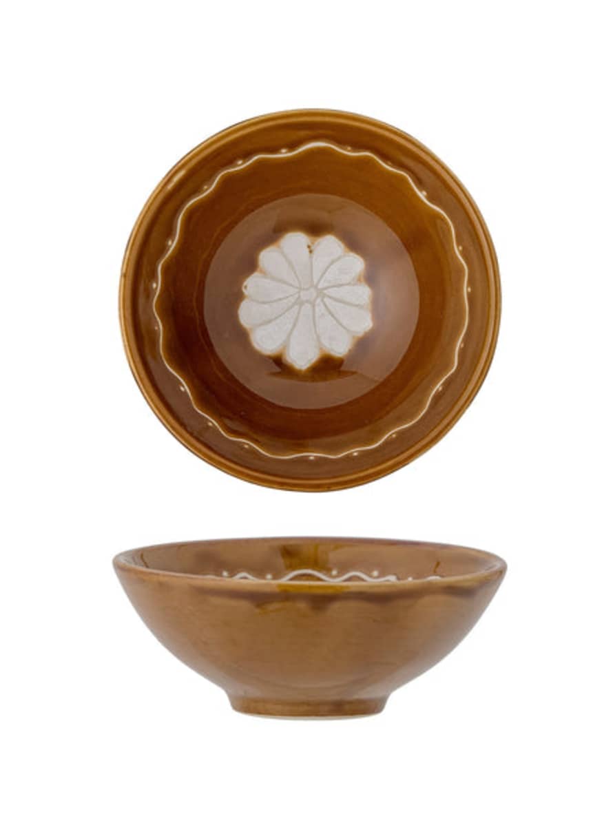 Bloomingville Heikki Hand Painted Stoneware Bowl In Brown Flower