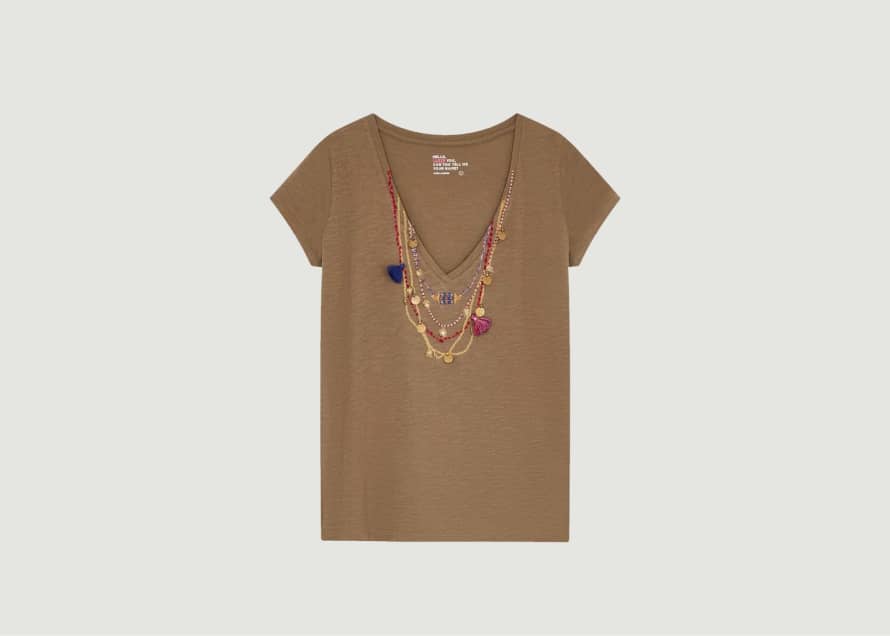 Leon & Harper Organic Cotton T-shirt With Necklace Pattern Tonton Medail