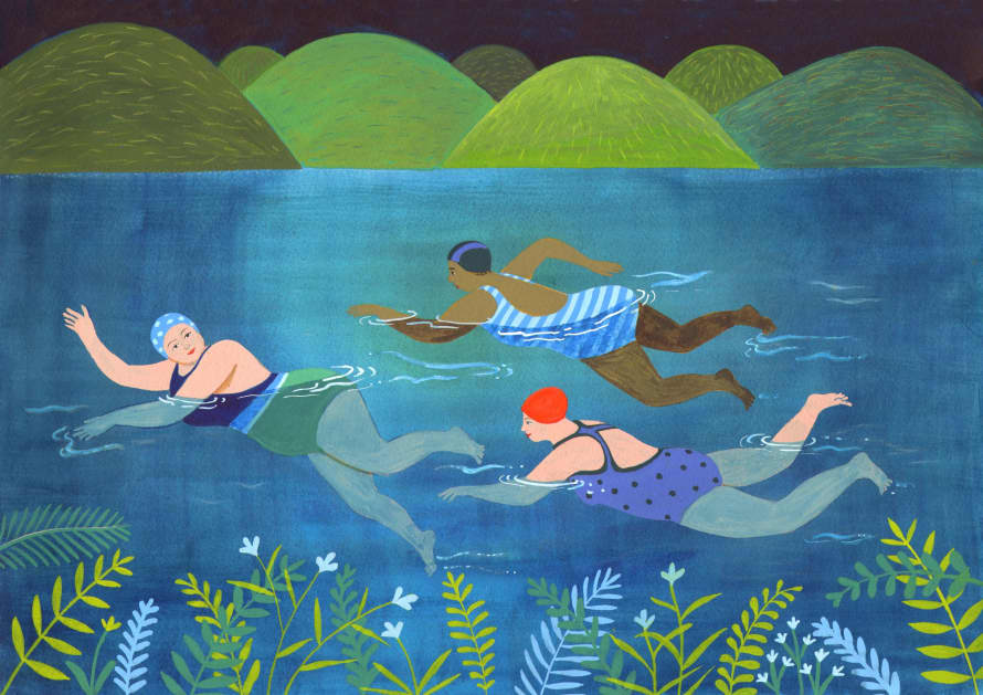 Laura Robertson Artist Swimmin Wimmin - Wild Swimming A4 Art Print