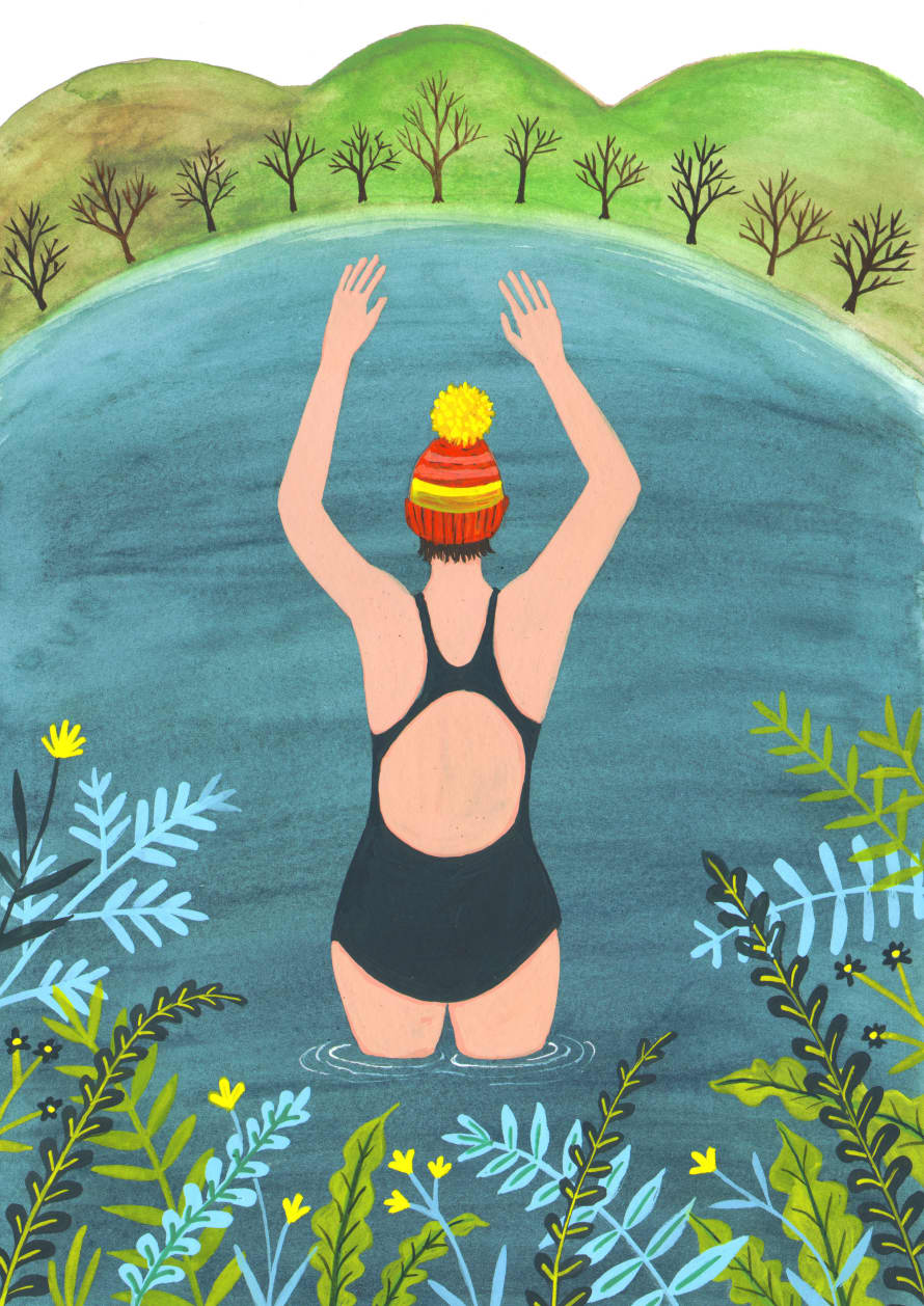 Laura Robertson Artist Wild Swimming Woman - A4 Art Print