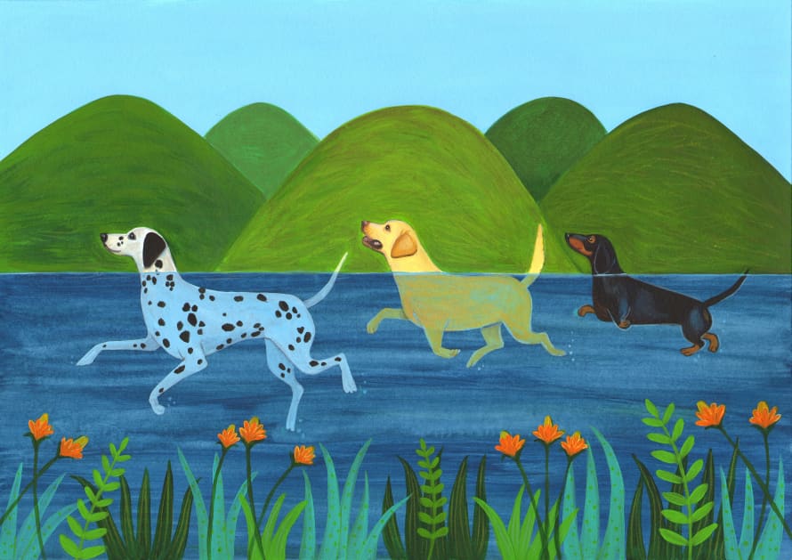 Laura Robertson Artist Doggy Paddle A4 Art Print