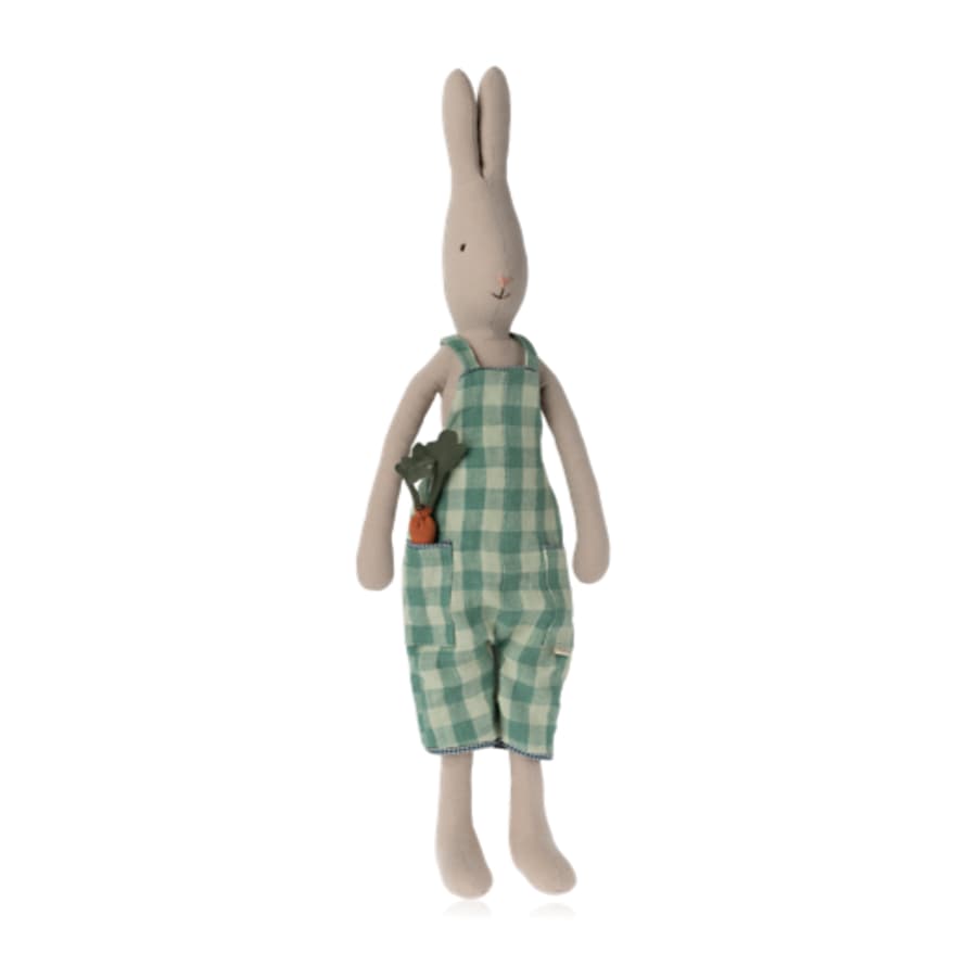 Maileg  Rabbit In Green Checked Overalls Size 3