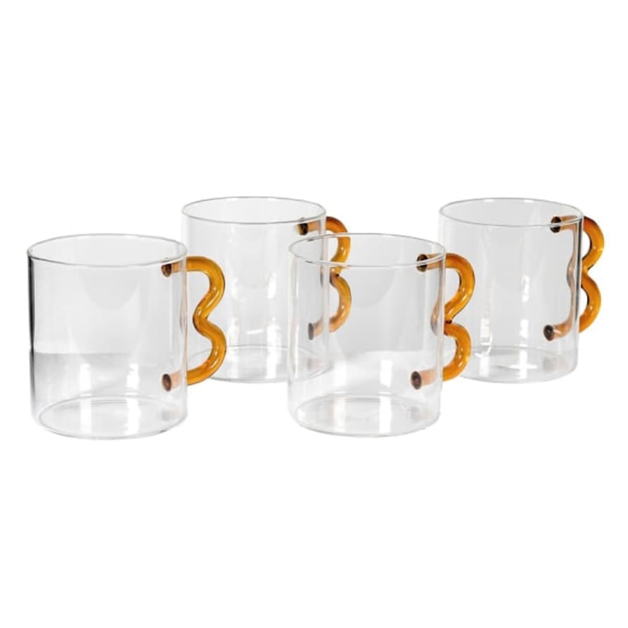 Coach House Amber Wave Handle Glass Mugs Set Of 4