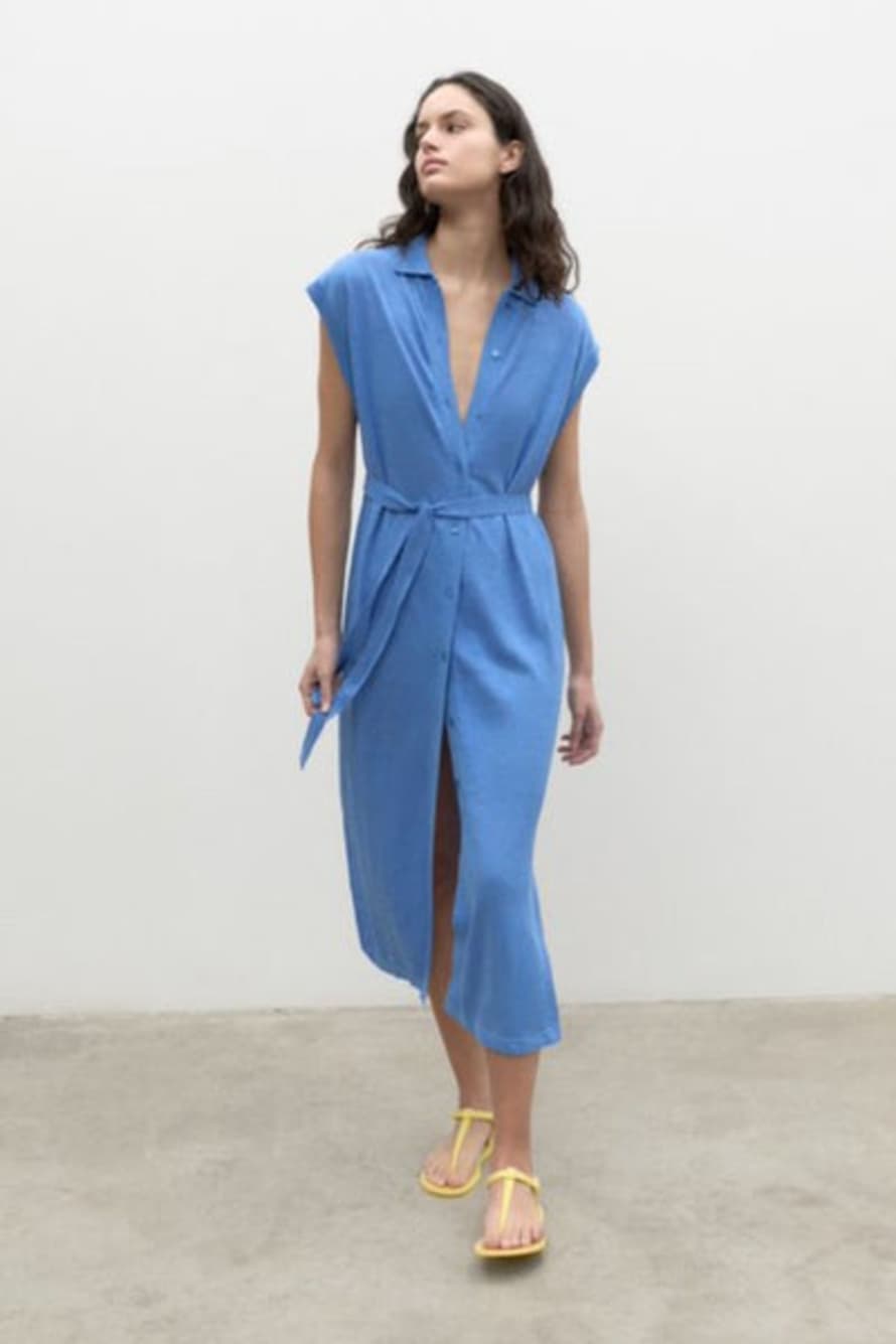 Ecoalf Turquoise Linen Dress French Blue