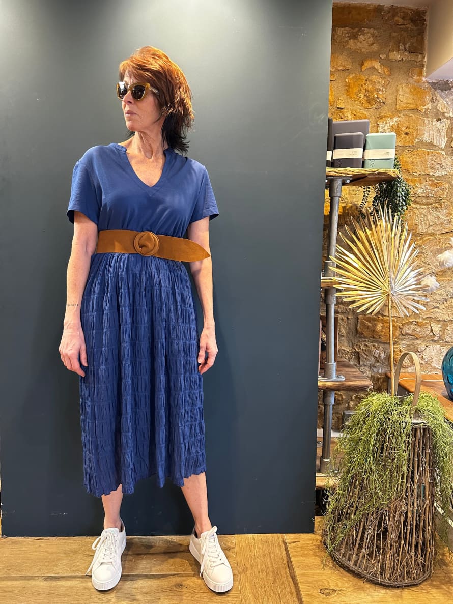 European Culture Mediterranean Blue Short Sleeve Dress