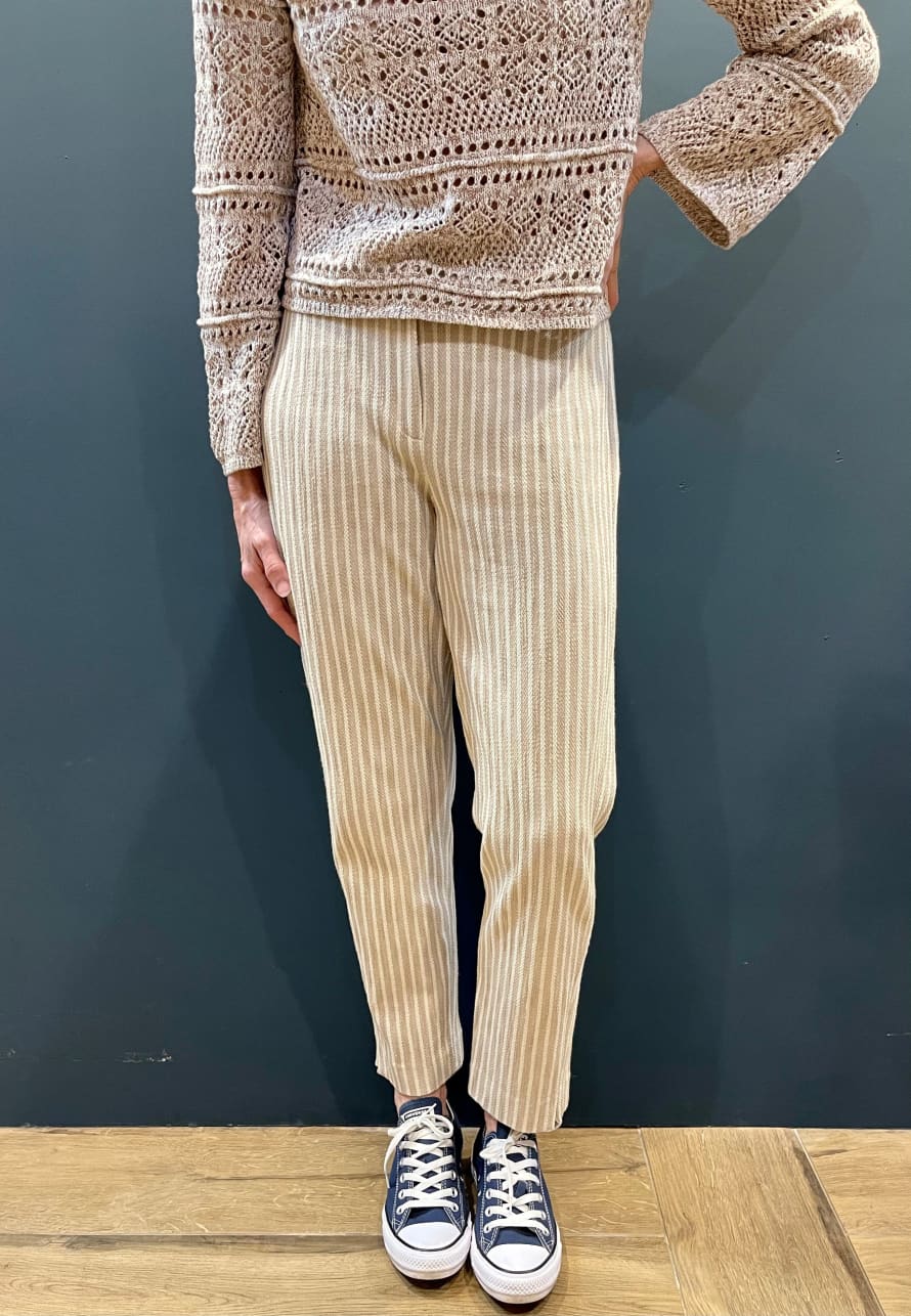 iBlues Oatmeal Giunco Striped Jersey Trousers