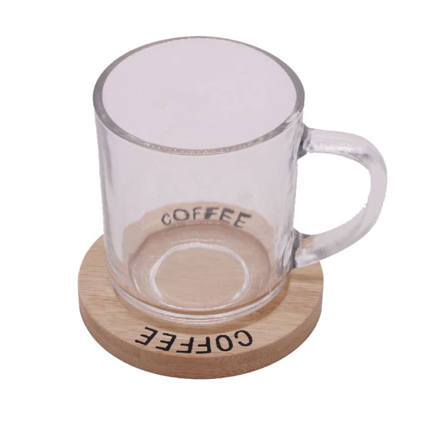 COUNTRY CASA Glass Coffee Cups w/Bamboo Coaster