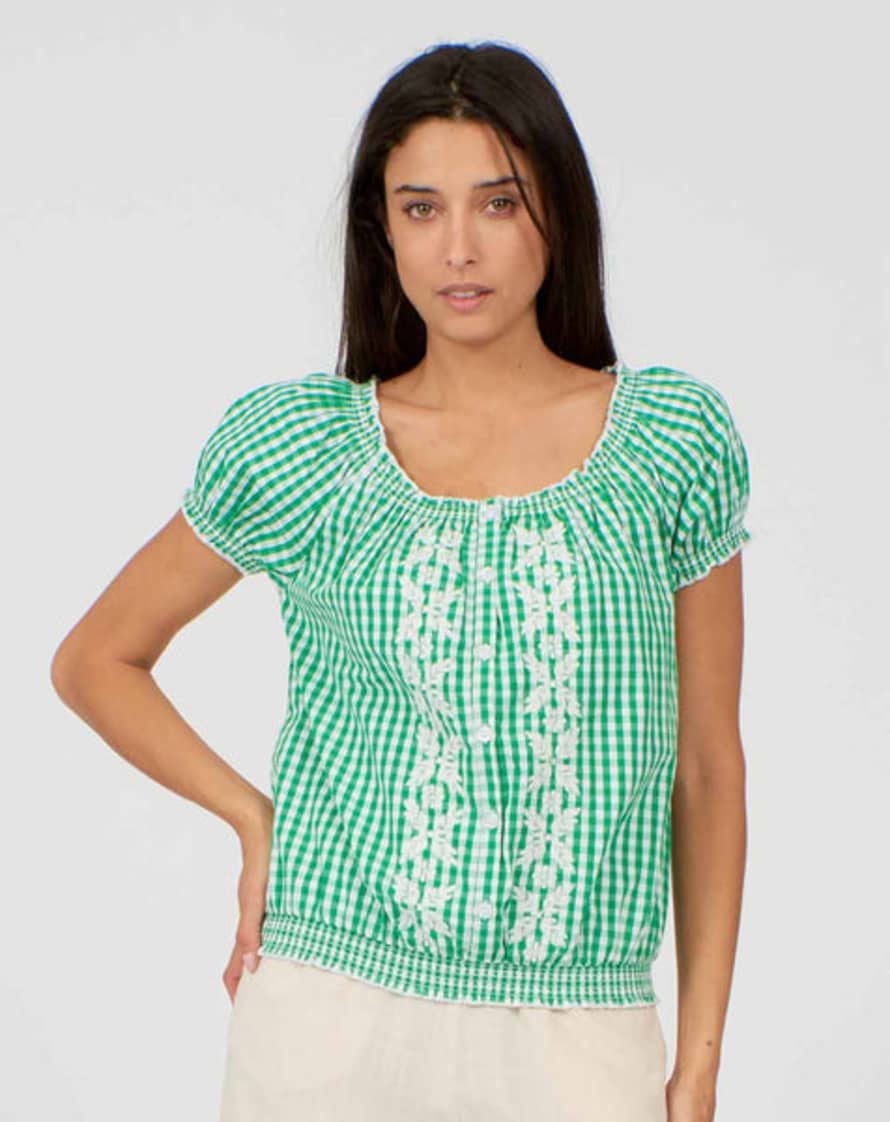 Lilac Rose Pretty Vacant Alison Top In Green Gingham Print