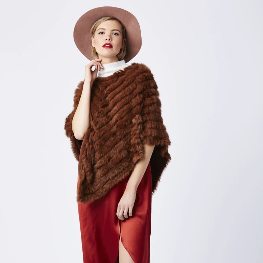 Jayley Coney Fur Poncho with Cashmere Lining | Chocolate