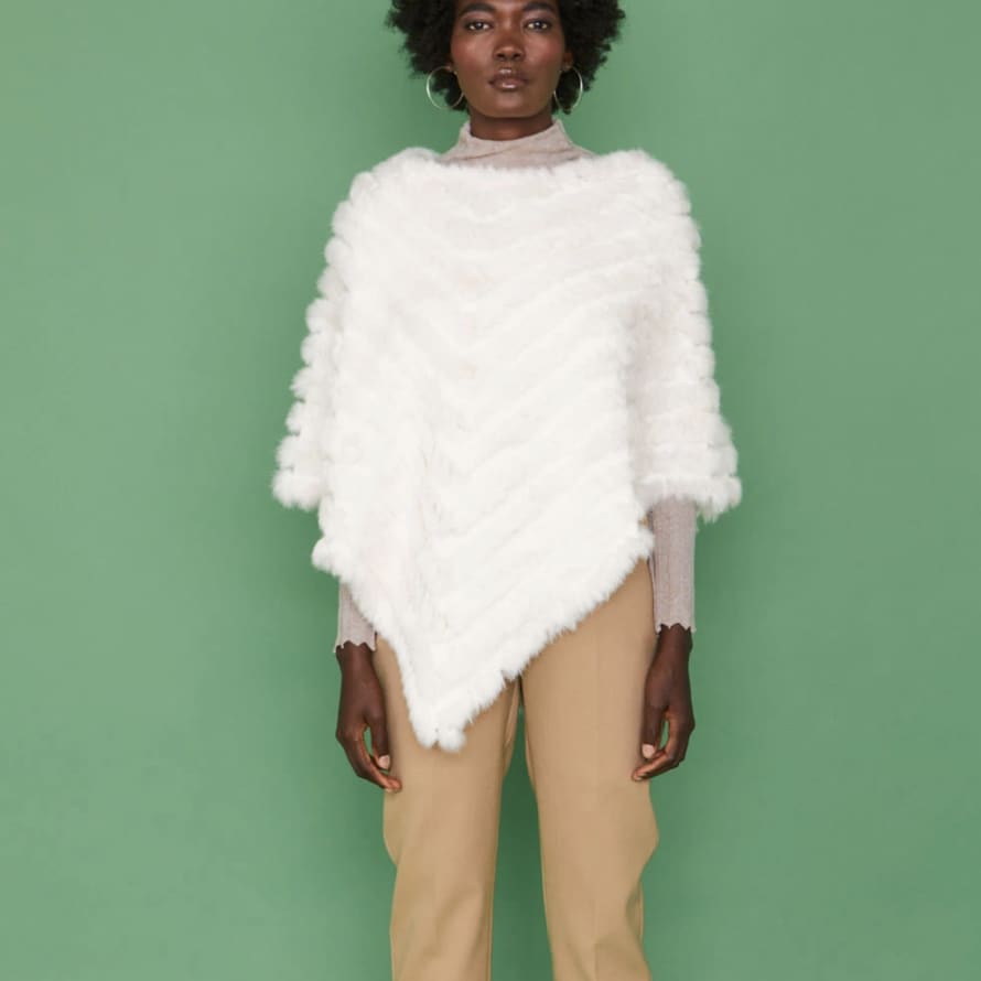 Jayley Coney Fur Poncho with Cashmere Lining | Cream
