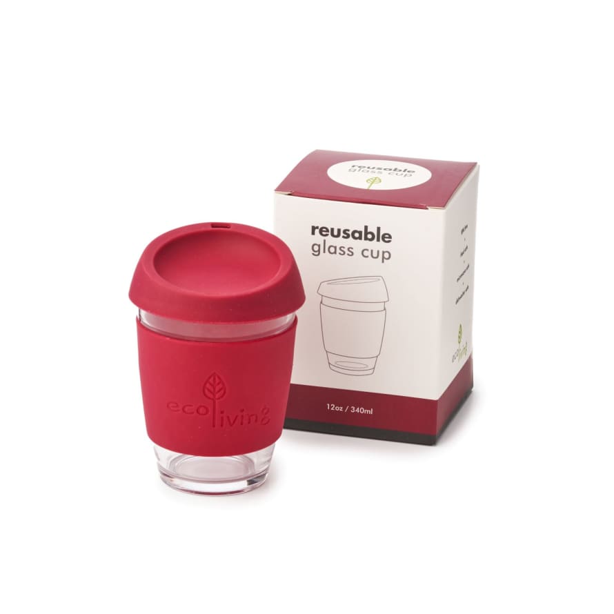 Eco Living Reusable Glass Coffee Cup in Red