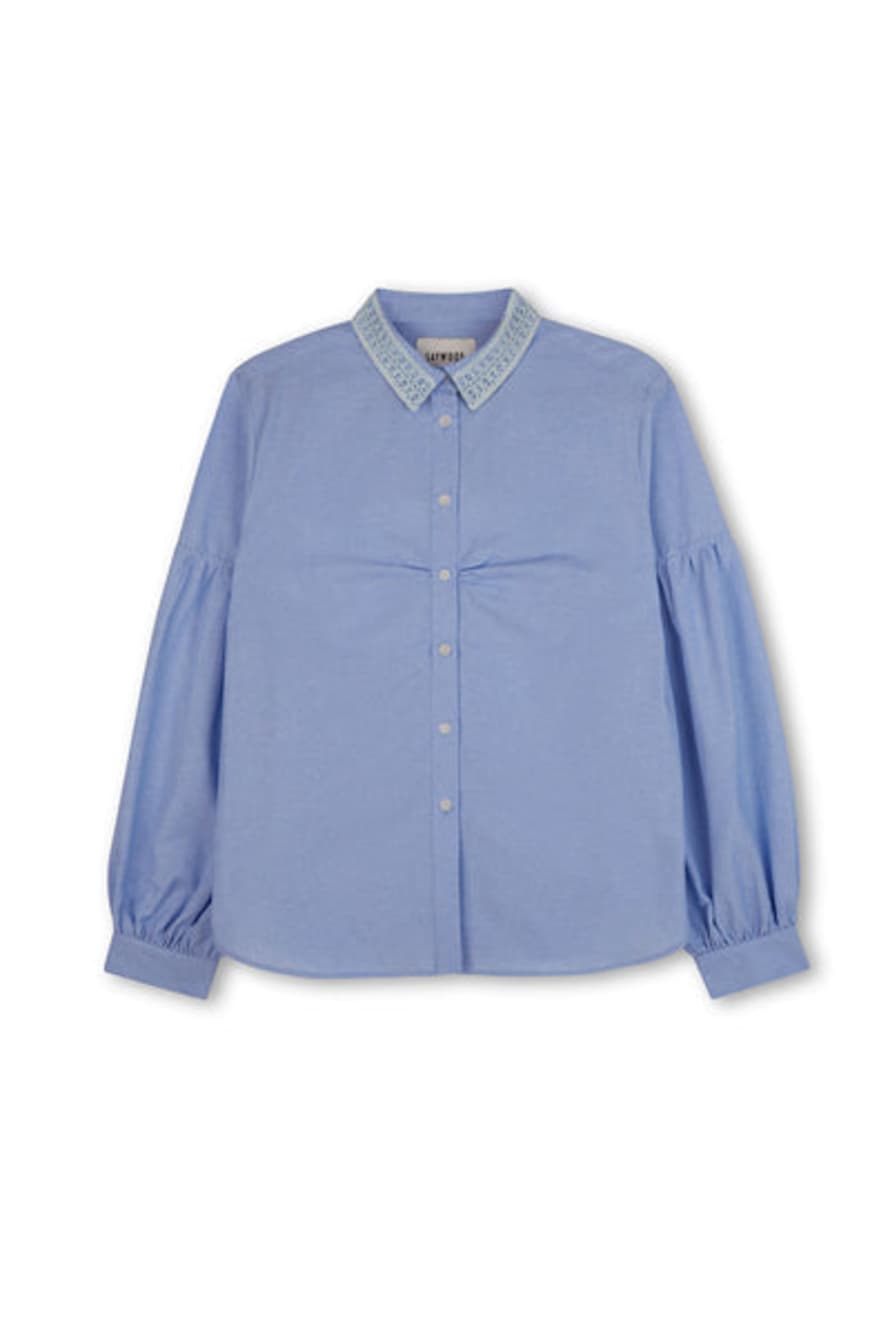 Saywood Edi Volume Sleeve Shirt In Pale Blue Recycled Cotton