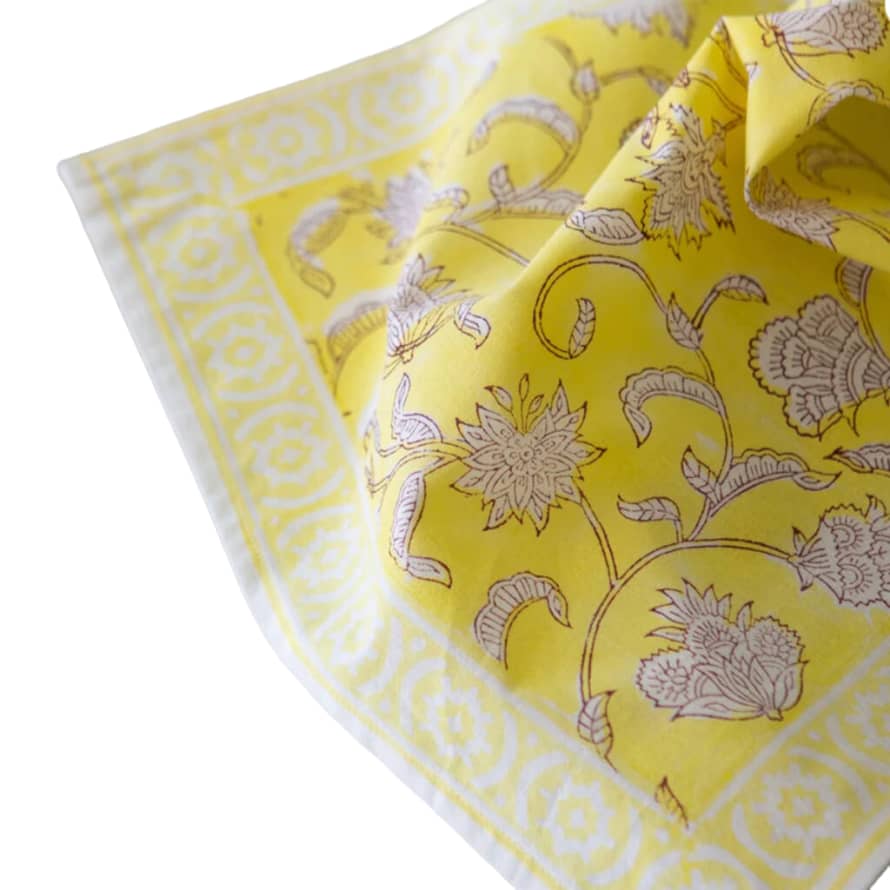 Grand Illusions Set of 2 Yellow Floral Cotton Napkins