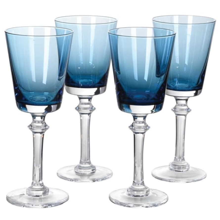 Distinctly Living Set Of 4 Blue Wine Glasses