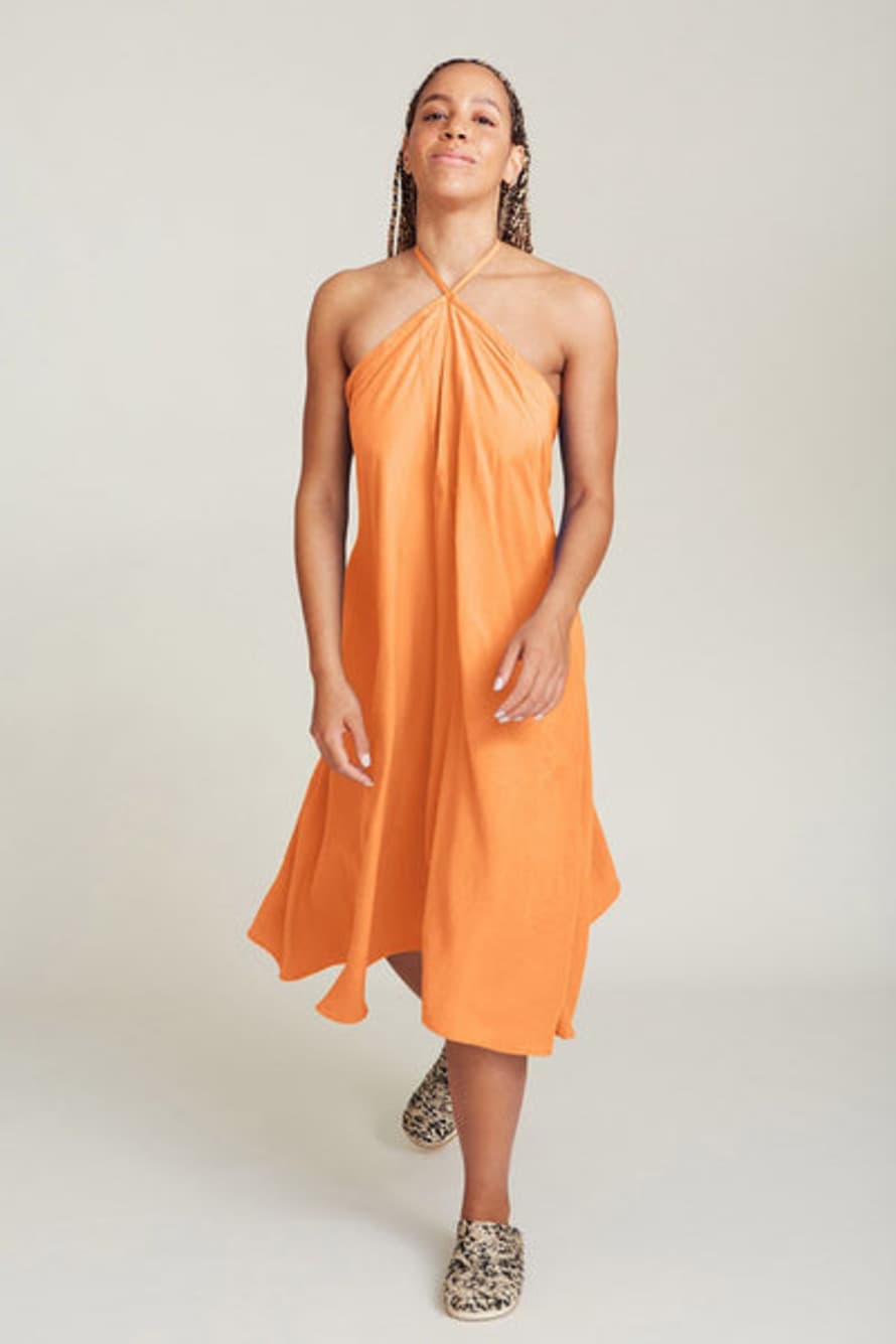 Suite13 Multiposition Short Tencel Linen Dress Orange