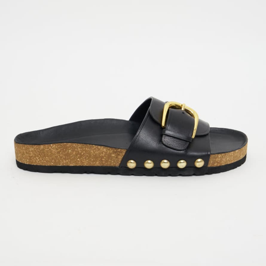 Petite Mendigote Leather Slider Sandals - Black