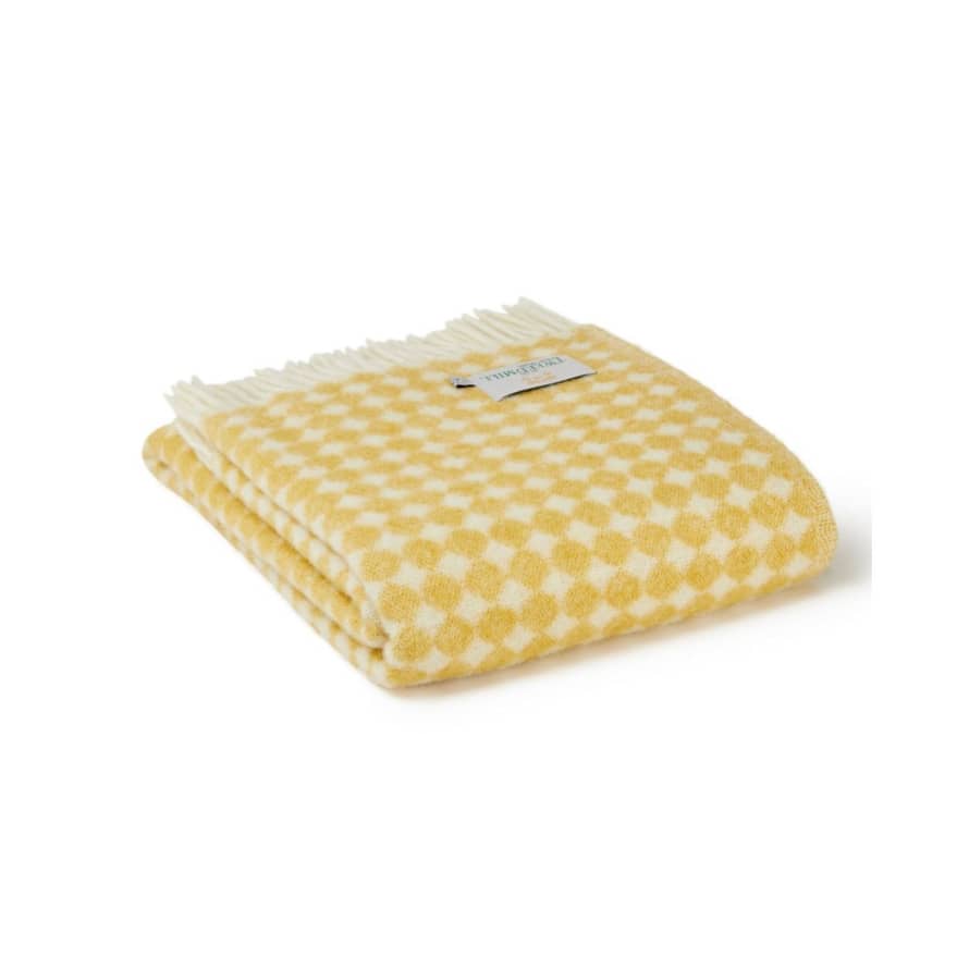 Tweedmill Textiles Yellow Jacquard Spot Reversible Pure New Wool Throw 200 x 130cm