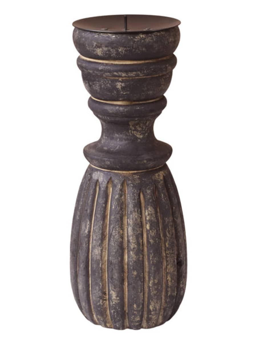 Chic Antique Decorative Candlestick With Grooves - Antique Coal