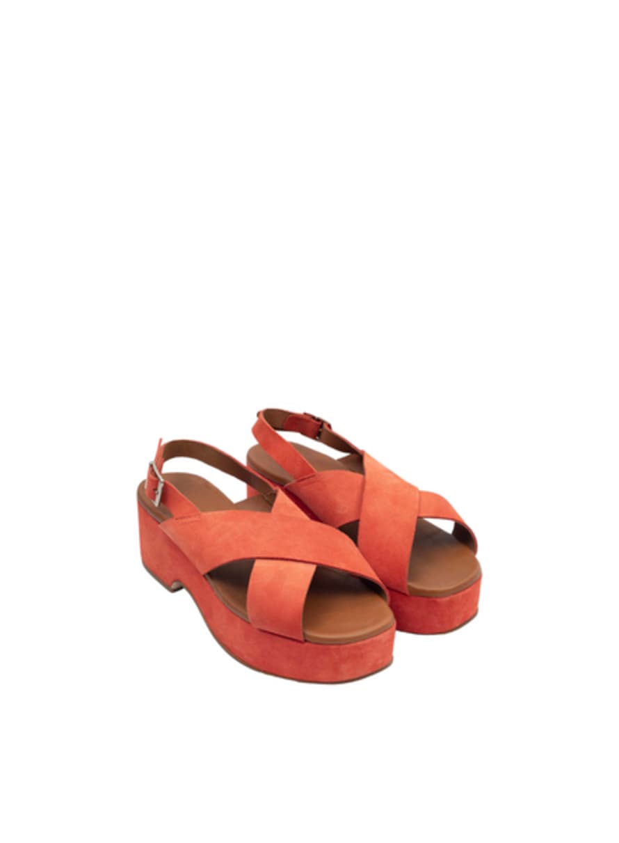 Nice Things Leather Platform Sandals In 431 Coral