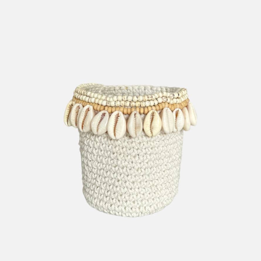 Uma Cantik Cowrie Shell Basket White