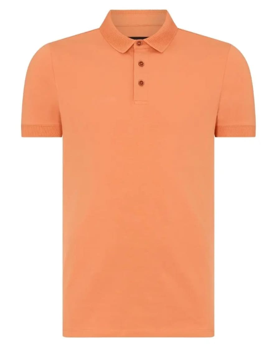 Remus Uomo Textured Collar Polo Shirt - Orange