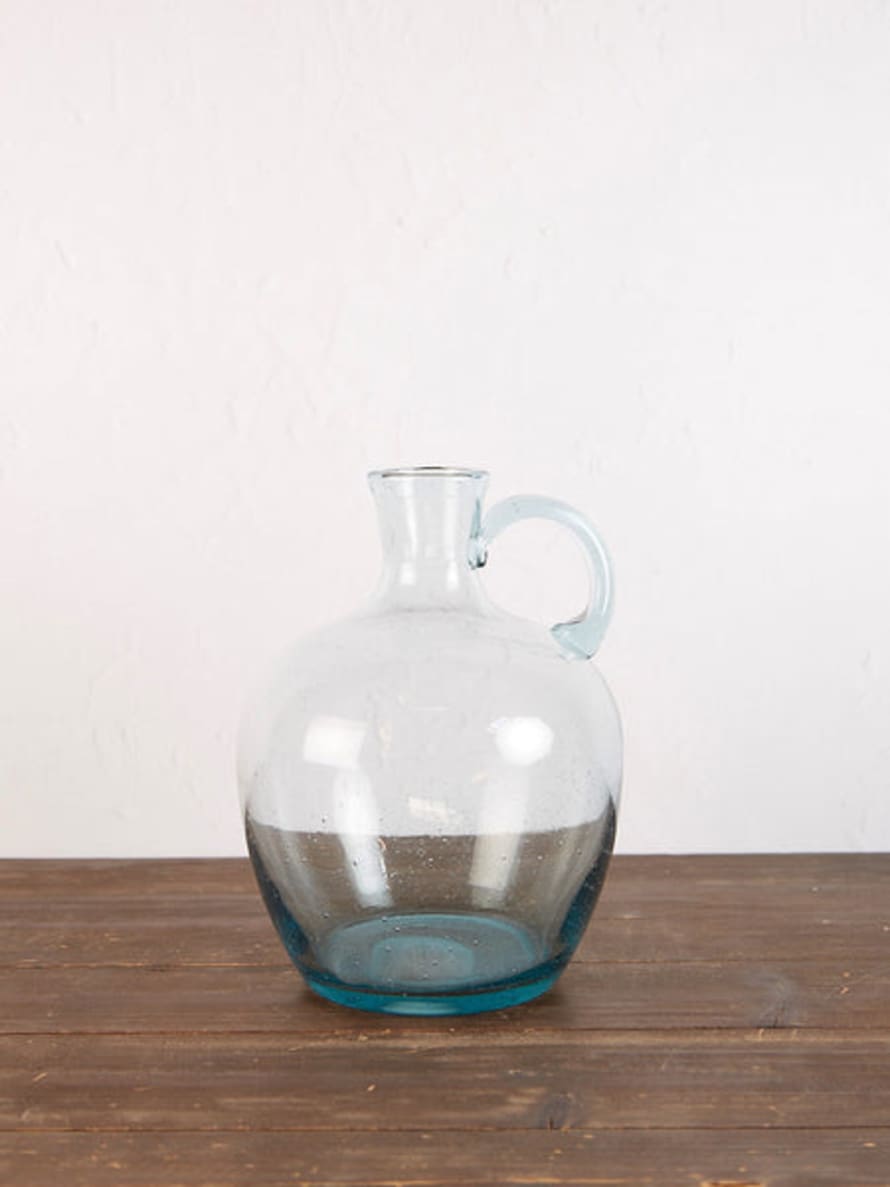 Lillian Daph Ice Blue Round Glass Vase with Handle
